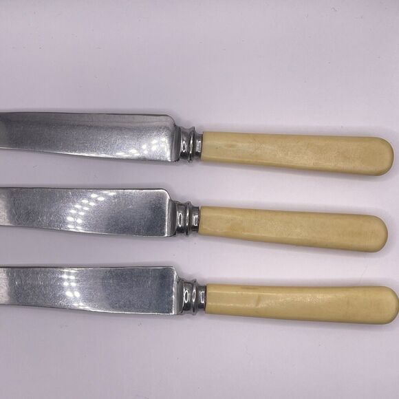 Bakelite Handle Yellow SHEFFIELD Butter Knife Set of 3 Lot MCM Vintage 8" - Picture 7 of 7